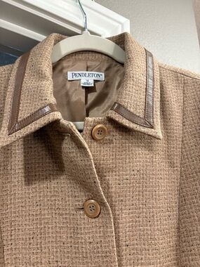 Vintage Pendleton Camel Tweed Jacket with Brown Leather Trim